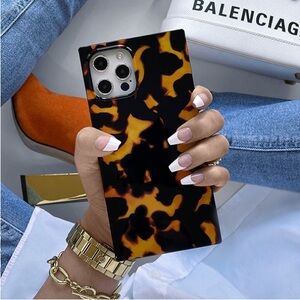 Flaunt SQUARE Tortoise Print iPhone 13 PRO MAX case with matching grip Ring NEW